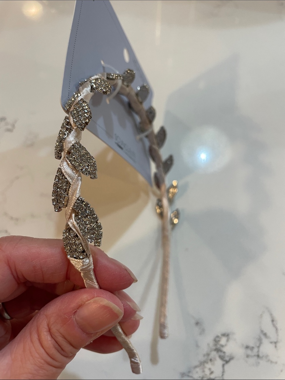 Rhinestone Leaf Satin Headband in Champagne